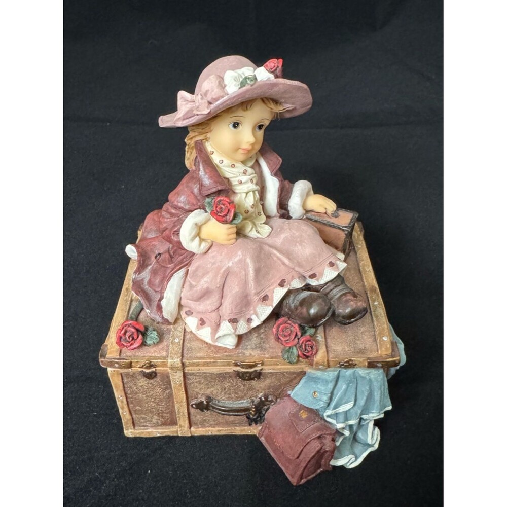Vintage A. Richesco Corp. Resin Trinket Box Hand-painted Girl Luggage Trunk